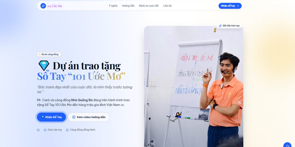 Ảnh chụp trang chủ website 101 Ước Mơ