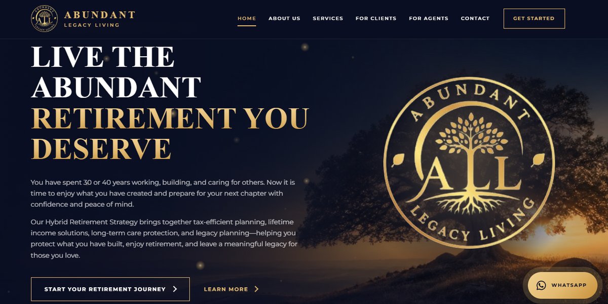 Ảnh chụp trang chủ website Abundant Legacy Living